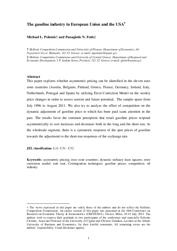 (PDF) The gasoline Industry in European Union and the USA