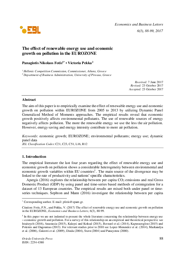 (PDF) The effect of renewable energy use and economic growth on ...
