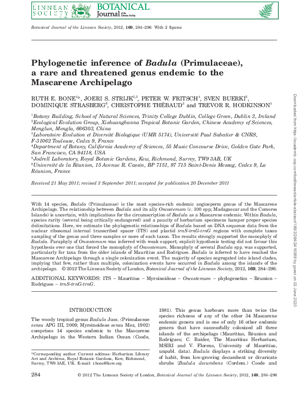 (PDF) Phylogenetic inference of Badula (Primulaceae), a rare and ...