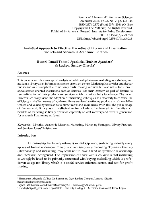 (PDF) Analytical Approach to Effective Marketing of Library and ...