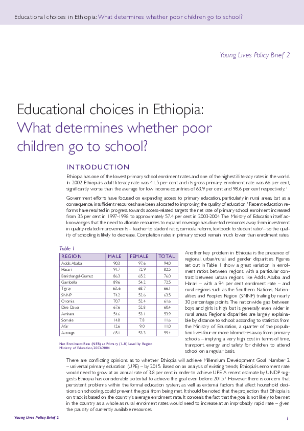(PDF) Young Lives Policy Brief 2. Educational Choices in Ethiopia: what ...