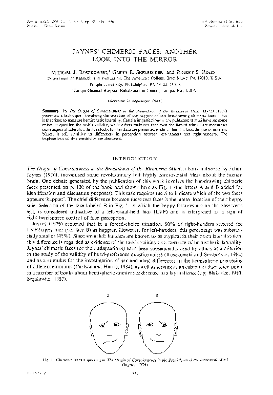 (PDF) Jaynes' chimeric faces: Another look into the mirror