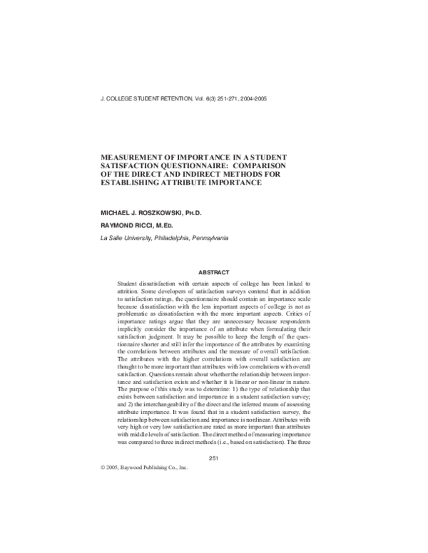(PDF) Measurement of Importance in a Student Satisfaction Questionnaire ...