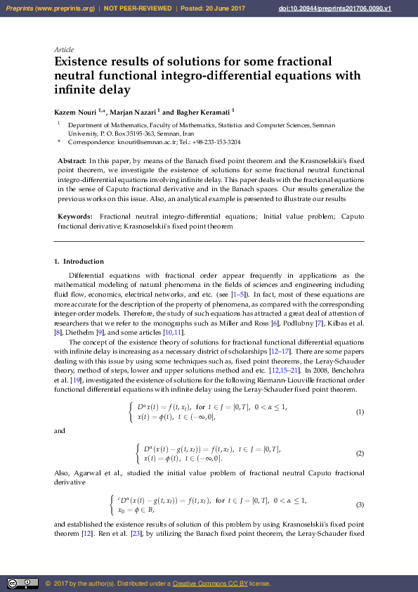 (PDF) Existence results of solutions for some fractional neutral ...