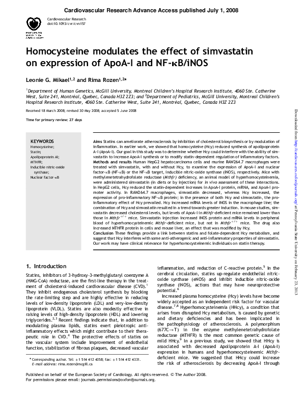 (PDF) Homocysteine modulates the effect of simvastatin on expression of ...