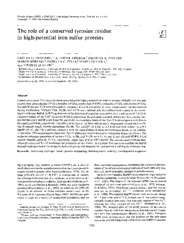 (PDF) The role of a conserved tyrosine residue in high-potential iron ...