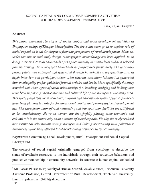 (PDF) Social Capital and Local Development Activities: A Rural ...
