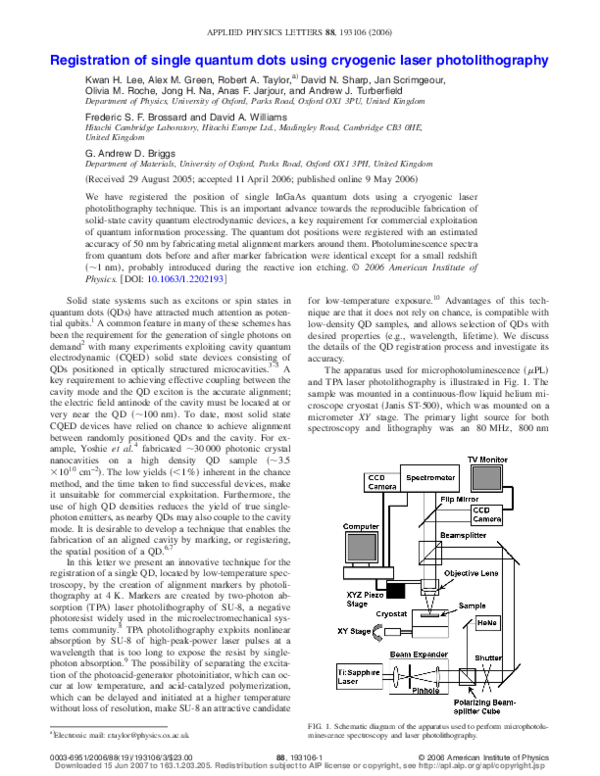 (PDF) Registration of single quantum dots using cryogenic laser ...