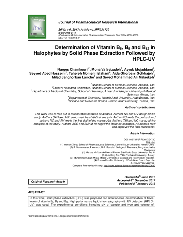 (PDF) Determination of Vitamin B6, B9 and B12 in Halophytes by Solid