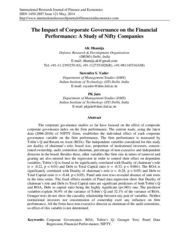 (PDF) The Impact of Corporate Governance on the Financial Performance ...
