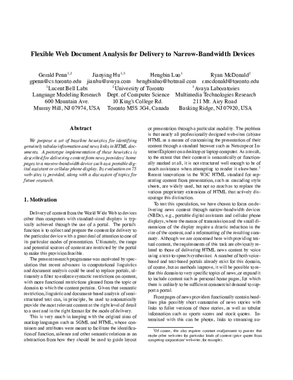 (PDF) Flexible Web document analysis for delivery to narrow-bandwidth ...