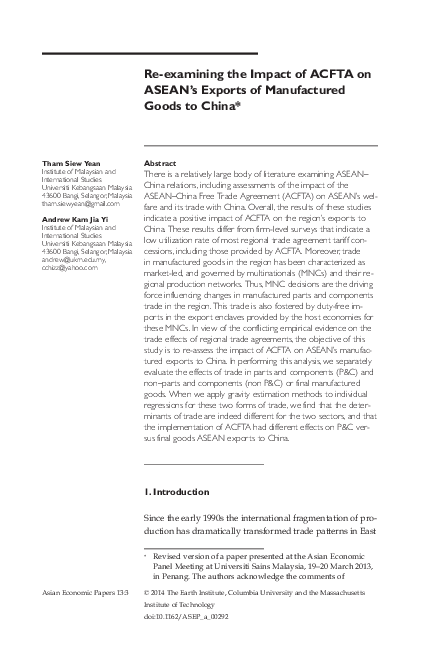 (PDF) Re-examining the Impact of ACFTA on ASEAN's Exports of ...