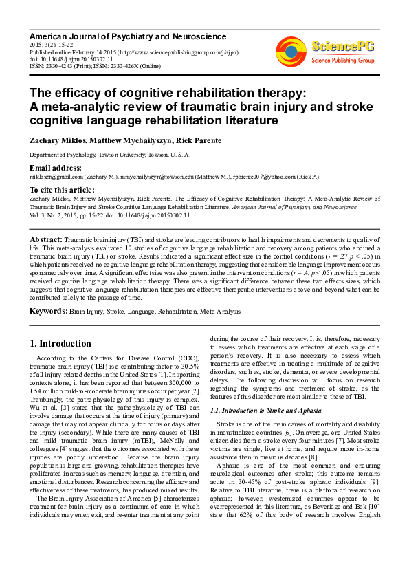(PDF) The Efficacy of Cognitive Rehabilitation Therapy: A Meta-Analytic ...