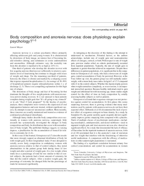 (PDF) Body composition and anorexia nervosa: does physiology explain ...