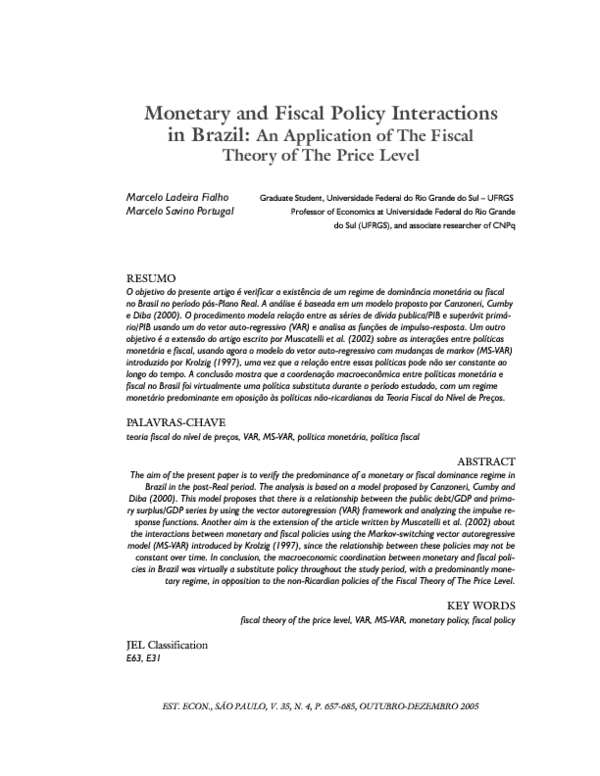 (PDF) Monetary and fiscal policy interactions in Brazil: an application ...