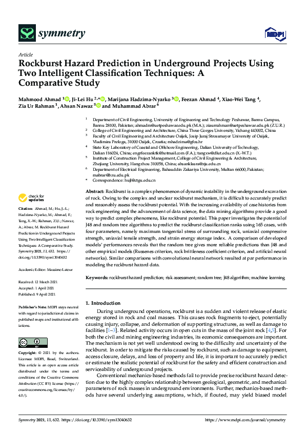 (PDF) Rockburst Hazard Prediction in Underground Projects Using Two ...