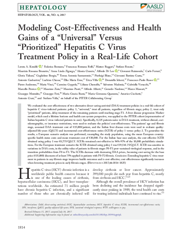 Modelling cost-effectiveness and health gains of a "universal" vs. "prioritized" HCV treatment policy in a real-life cohort