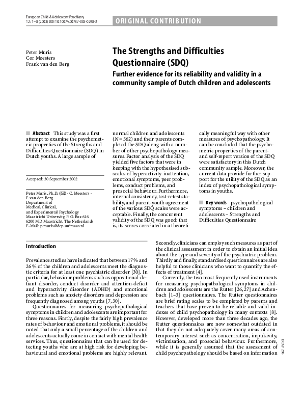 (PDF) The Strengths and Difficulties Questionnaire (SDQ)