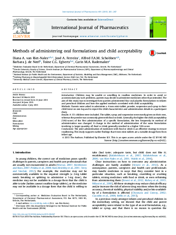 (PDF) Methods of administering oral formulations and child acceptability