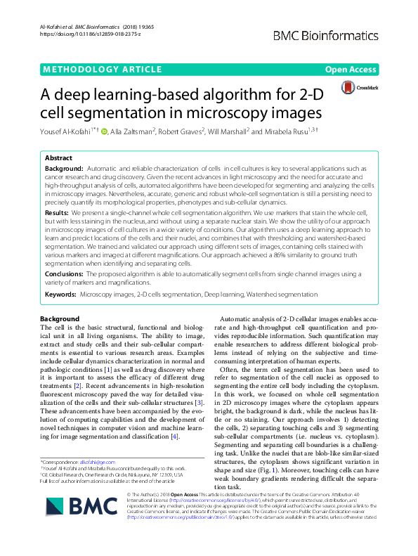 (PDF) A deep learning-based algorithm for 2-D cell segmentation in ...