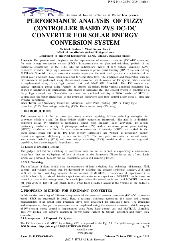 (PDF) Performance Analysis of Fuzzy Controller Based ZVS DC-DC ...