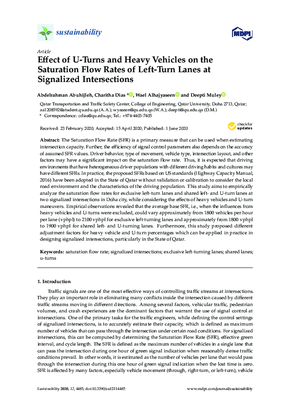 (PDF) Effect of U-Turns and Heavy Vehicles on the Saturation Flow Rates ...