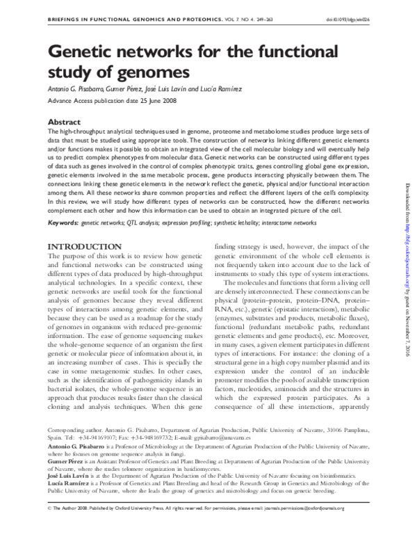 (PDF) Genetic networks for the functional study of genomes | Gumer ...