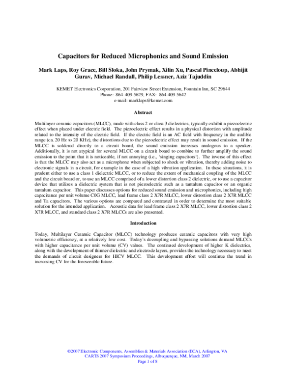 (PDF) Capacitors for Reduced Microphonics and Sound Emission