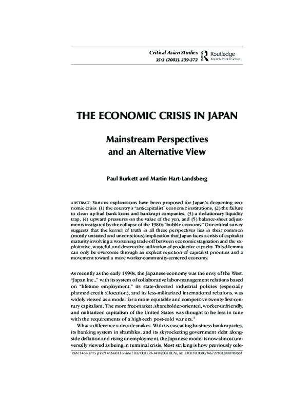 (PDF) THE ECONOMIC CRISIS IN JAPAN: Mainstream Perspectives and an ...