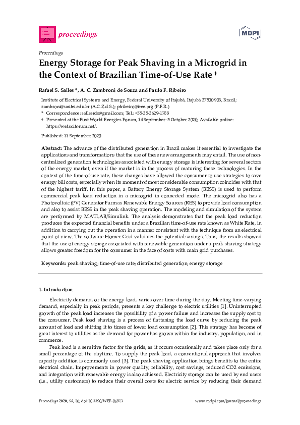 (PDF) Energy Storage for Peak Shaving in a Microgrid in the Context of ...
