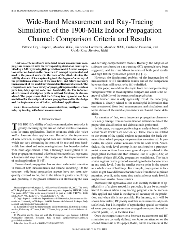 (PDF) Wide-band measurement and ray-tracing simulation of the 1900-MHz ...