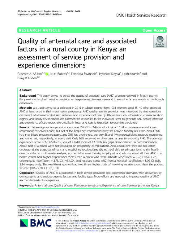 (PDF) Quality of antenatal care and associated factors in a rural ...