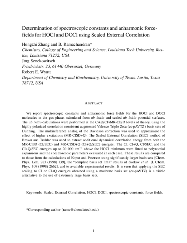 (PDF) Determination of spectroscopic constants and anharmonic force ...