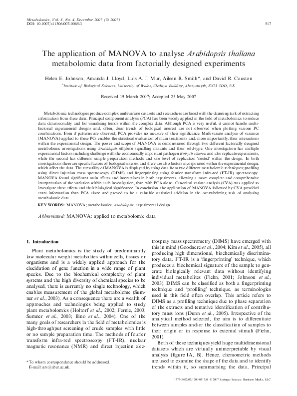 (PDF) The application of multivariate analysis of variance (MANOVA) to ...