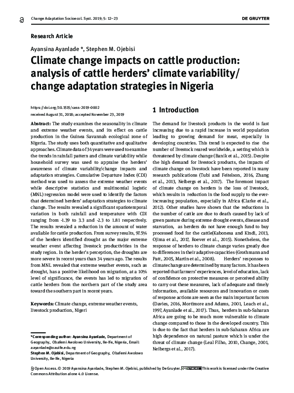(PDF) Climate change impacts on cattle production: analysis of cattle ...