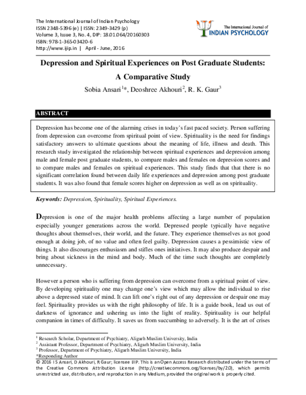 (PDF) Depression and Spiritual Experiences on Post Graduate Students: A ...