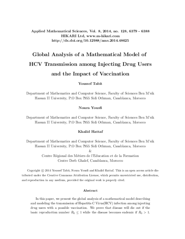(PDF) Global analysis of a mathematical model of HCV transmission among ...