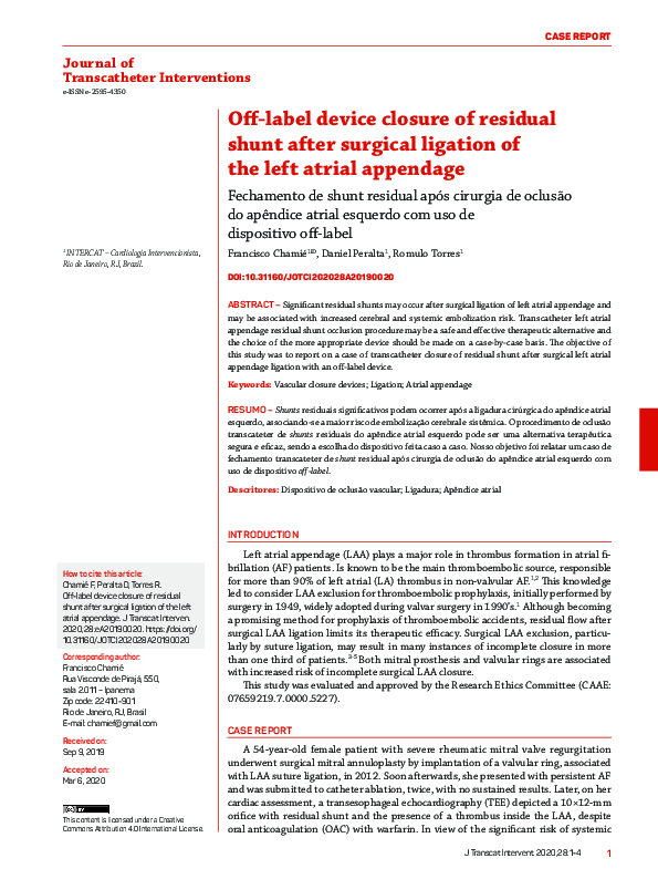 (PDF) Offlabel device closure of residual shunt after surgical