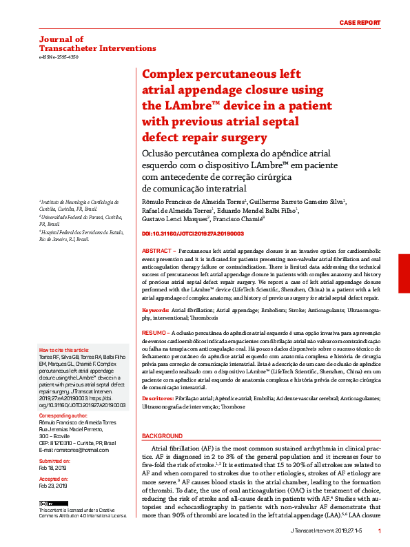 (PDF) Complex percutaneous left atrial appendage closure using the ...