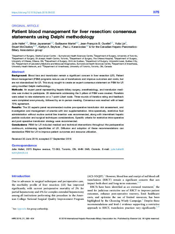 (PDF) Patient blood management for liver resection: consensus ...