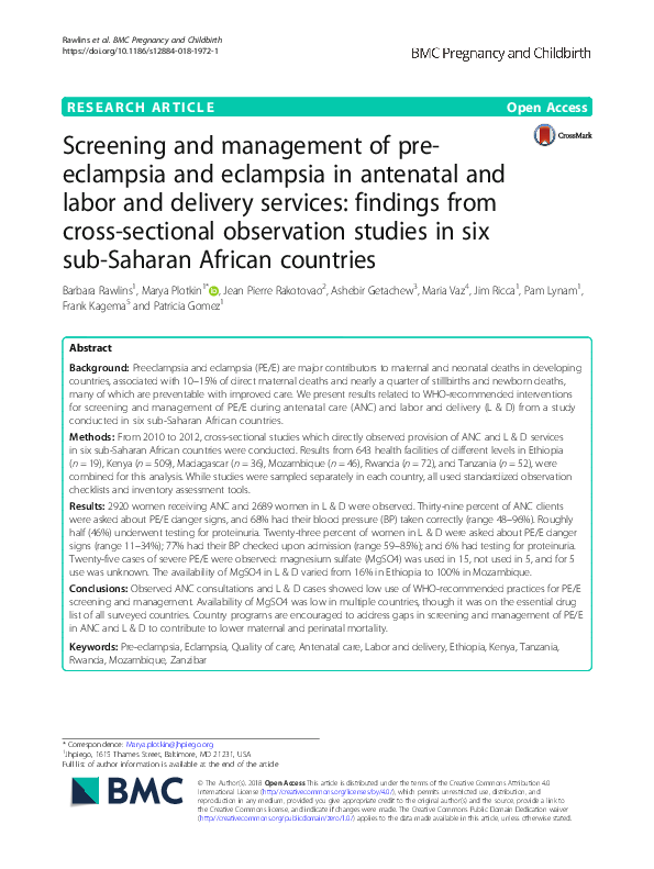 (PDF) Screening and management of pre-eclampsia and eclampsia in ...