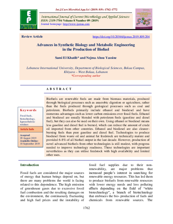 (PDF) Advances in Synthetic Biology and Metabolic Engineering in the ...