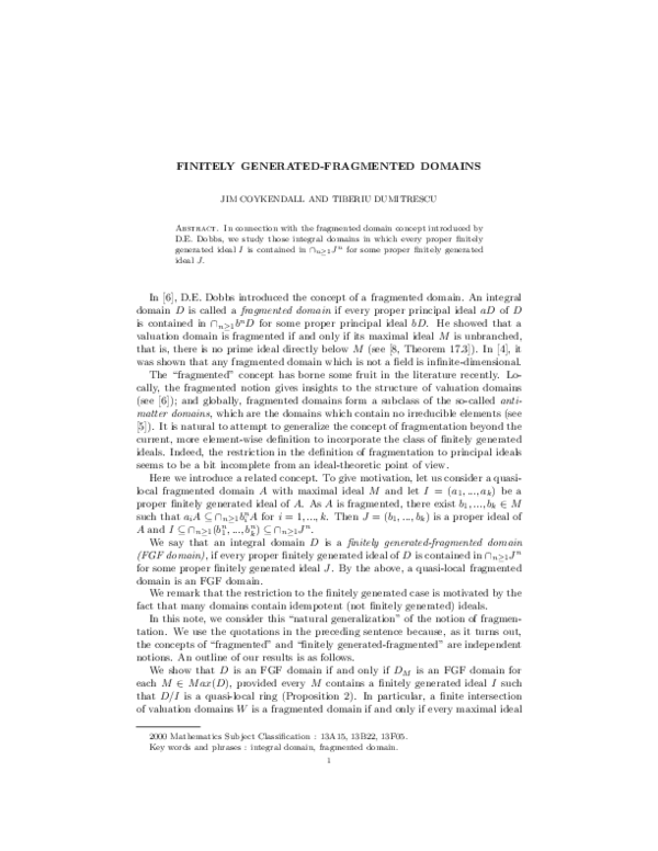 (PDF) Finitely Generated-Fragmented Domains