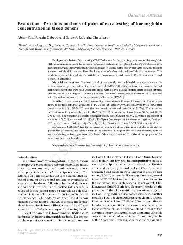 (PDF) Evaluation of various methods of point-of-care testing of ...