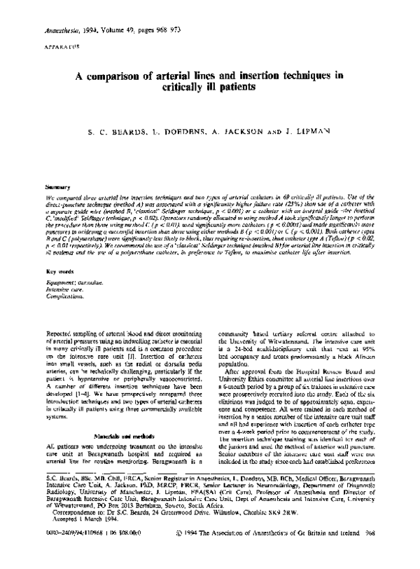 (PDF) A comparison of arterial lines and insertion techniques in ...