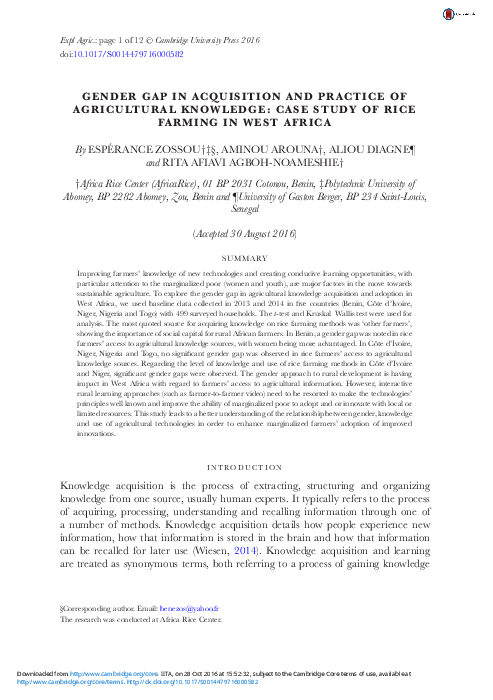 (PDF) Gender Gap in Acquisition and Practice of Agricultural Knowledge ...