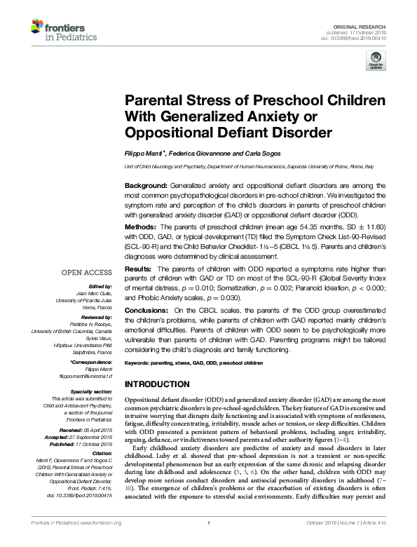 (PDF) Parental Stress of Preschool Children With Generalized Anxiety or ...