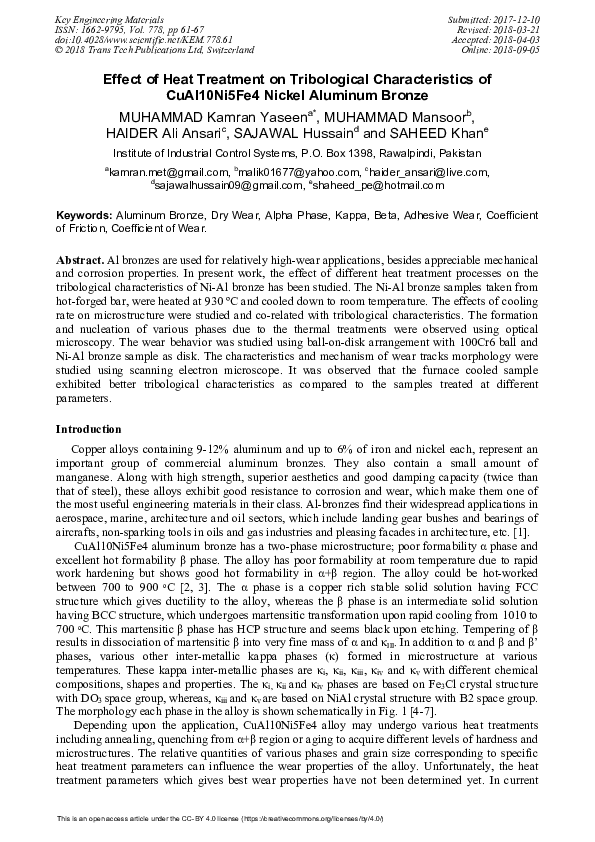 (PDF) Effect of Heat Treatment on Tribological Characteristics of ...