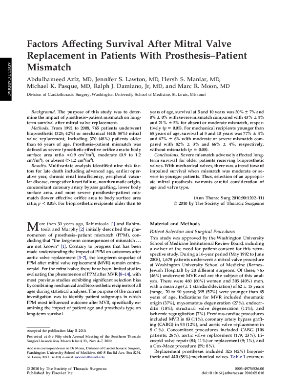 (PDF) Factors Affecting Survival After Mitral Valve Replacement in ...