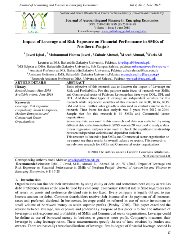 (PDF) Impact of Leverage and Risk Exposure on Financial Performance in ...